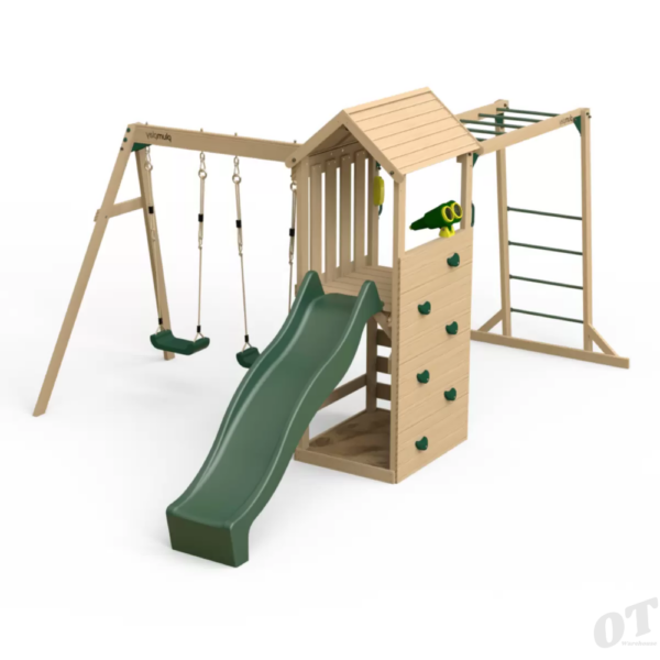 backyard play centre with swings and monkey bars