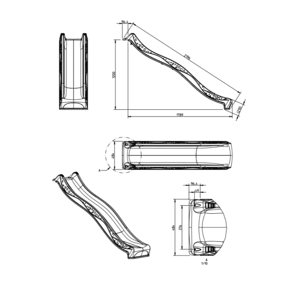 1.2m high slide ‘Yulvo’ and ladder free standing kit with water feature -3